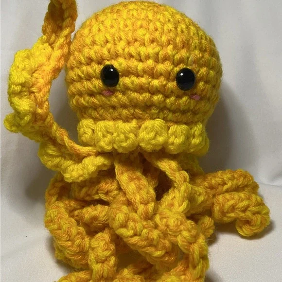 Crochet Yellow Jellyfish Stuffed Animal Plushy - Picture 2 of 3